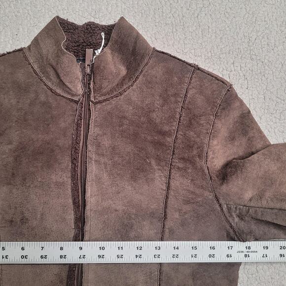 Express Jacket Women Small Brown Suede Leather Sherpa Lined Zip Stand Collar 90s - Picture 11 of 13